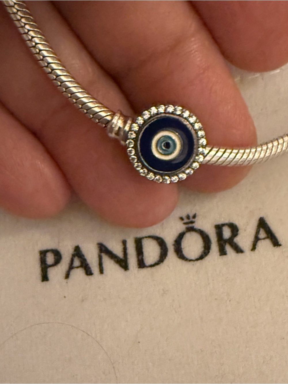 Pandora Blue Evil Eye Charm Bracelet Accent with Clear CZ Halo